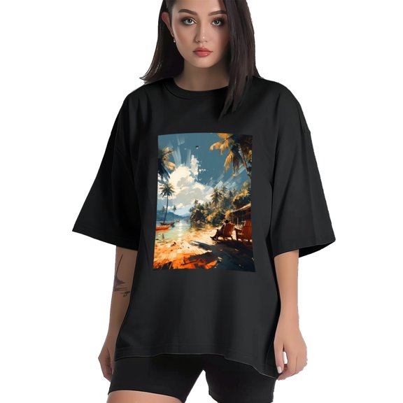 Plus Size Shirt for Women Black Tops for Women Short Sleeves Shirt for Women Seaside (60) T Shirt Crewneck Shirt for Women XS