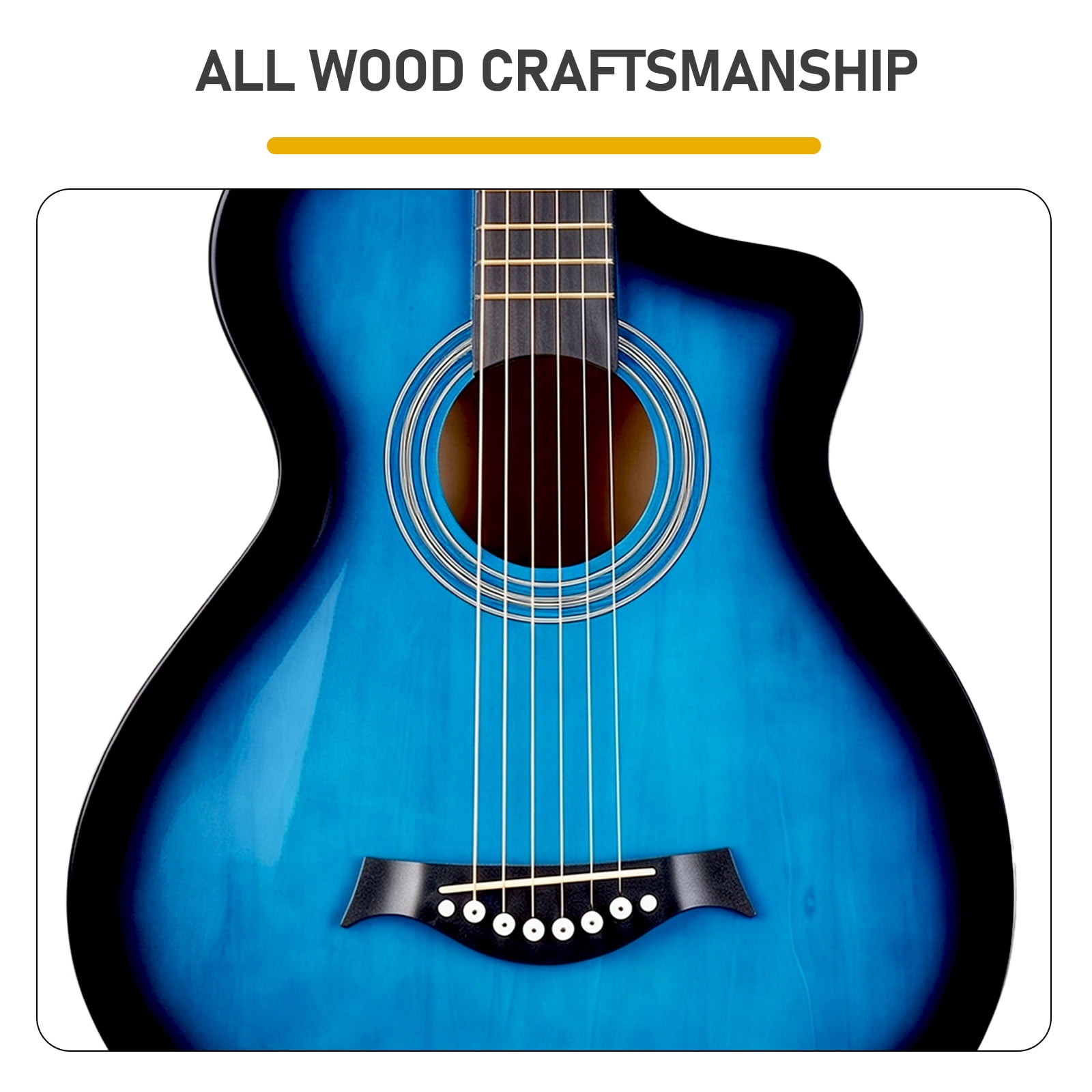 38-Inch Acoustic Guitar, JF Folk Body, Basswood Top Back and Sides, 6 Steel Strings, 21 Frets, Beginner Starter Kit with Gig Bag, Strap, Picks, Capo and Tuner