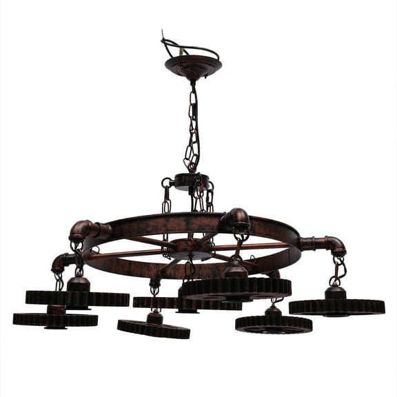 CNCEST 7-Heads Iron Hanging Pendant Lamp Retro Circular Hanging Light Steampunk Gear