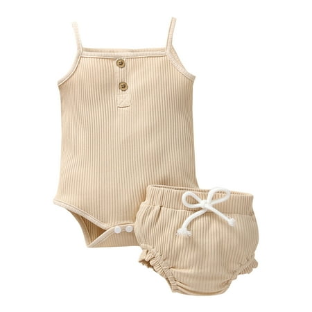 

ZHAGHMIN Girls Jumpsuits Size 7-8 Baby Girls Solid Spring Summer Ribbed Sleeveless Romper Bosyduit Shorts Outfits Clothes Medium Girl Clothes Two Piece Set For Girls Girls 6 Months Clothes Mommy Bla