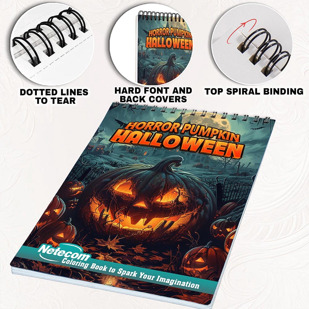Netecom Horror Pumpkin Halloween Coloring Book for Adults, Spiral Bound, Soft Cover