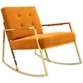 thumbnail image 4 of Accent Rocking Chair, Modern Tufted Nursery Glider Rocker Chair, Velvet Upholstered Armchair with Golden Metal Legs Leisure Rocking Chair for Bedroom Living Room, Orange, 4 of 7