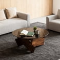 thumbnail image 5 of Round Modern Coffee Table for Living Room, Coffee Tables for Living Room with Glass Top and Cross Solid Wood Legs, Multifunctional Low Table for Apartment, Bedroom(Brown,80 * 80 * 31cm), 5 of 7
