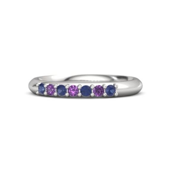 Blue Blue Sapphire & Amethyst Half Eternity Dainity Band Ring 925 Sterling Silver Ring Women Gift Gift For Mom - Wife Promise Gift
