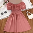 thumbnail image 2 of cnuiaeg Girls Dresses Summer Girls' Dress for Older Girls A Pure Color Dress with A Big Skirt and Puff Sleeves Featuring A Style Teen Dresses Size:9-10 Years, 2 of 7