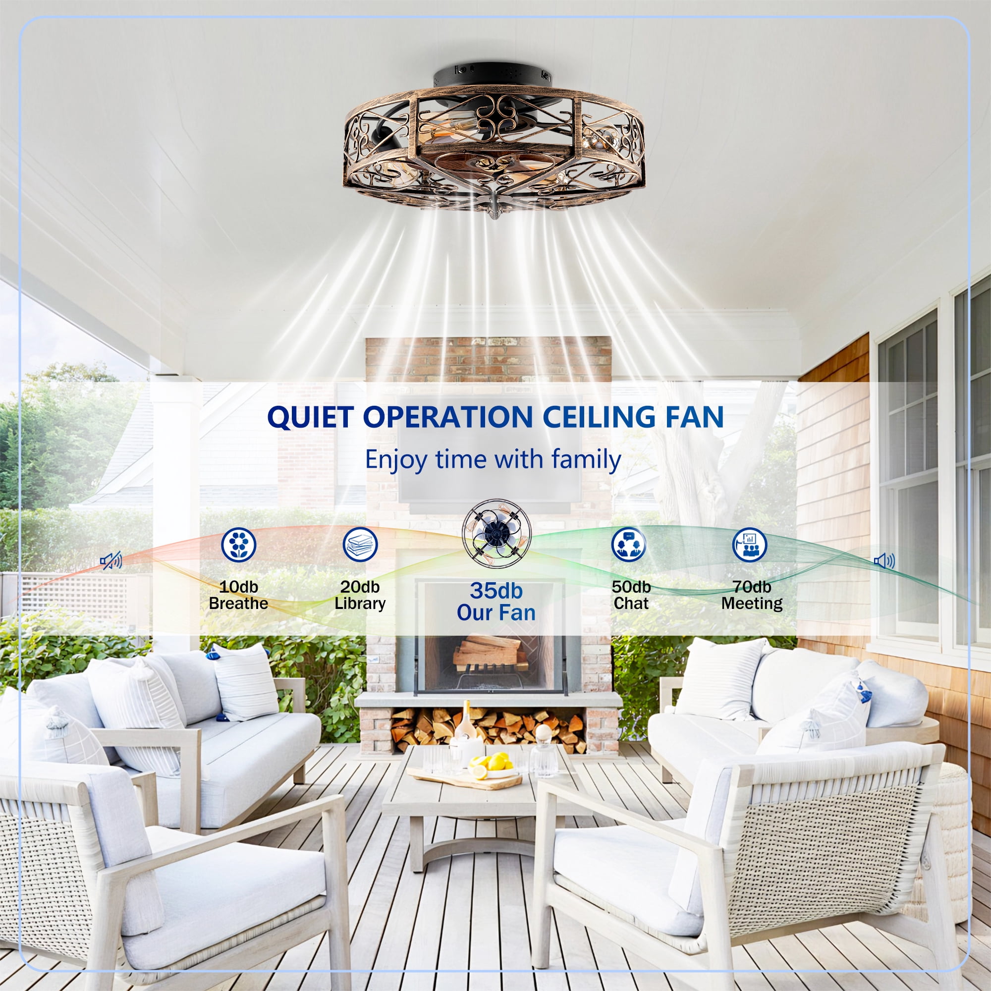 Leumius 20" Bronze Flush Mount Ceiling Fan with Light, Reversible Motor and DC Remote Control,6 Speed Ceiling Fan,Timing for Living Room Bedroom Dining Room(NOT Included Bulbs)