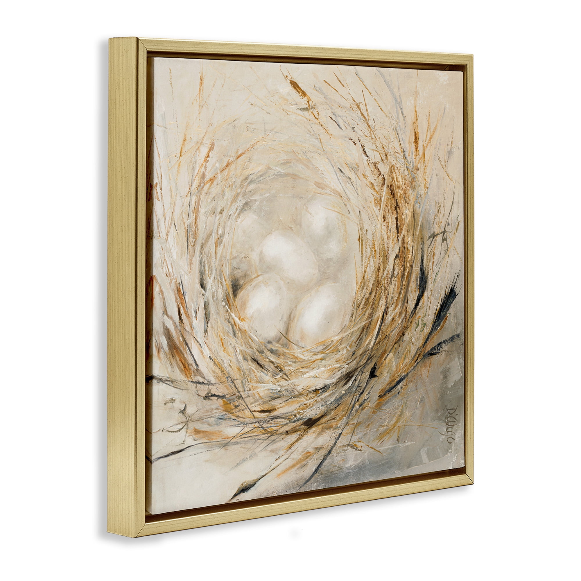 Stupell Industries Abstract Bird Egg Nest Animals & Insects Painting Gold Floater Framed Canvas Art Print Wall Art, 18 x 18