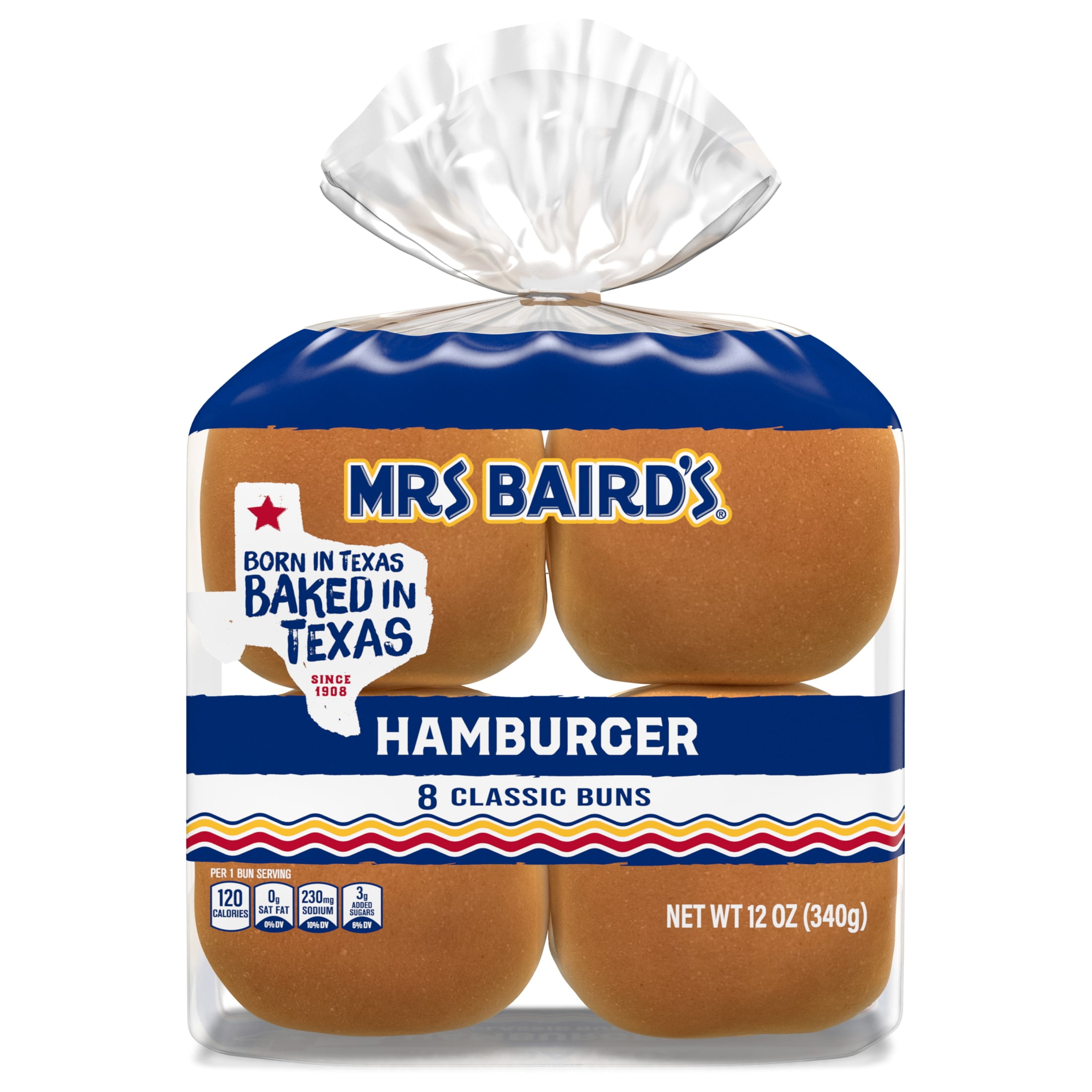 Mrs Baird's White Hamburger Buns, 8 count, Hamburger Buns, 12 oz Bag