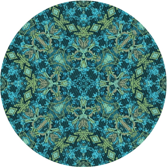 Ahgly Company Indoor Round Patterned Medium Teal Green Area Rugs, 8' Round