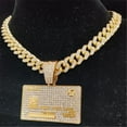 thumbnail image 2 of Hip Hop Cuban Chains Bank Card Shape Pendant Necklace With 13mm Miami Cuban Chain Iced Out Bling HipHop Necklaces Fashion Jewelry, 2 of 9