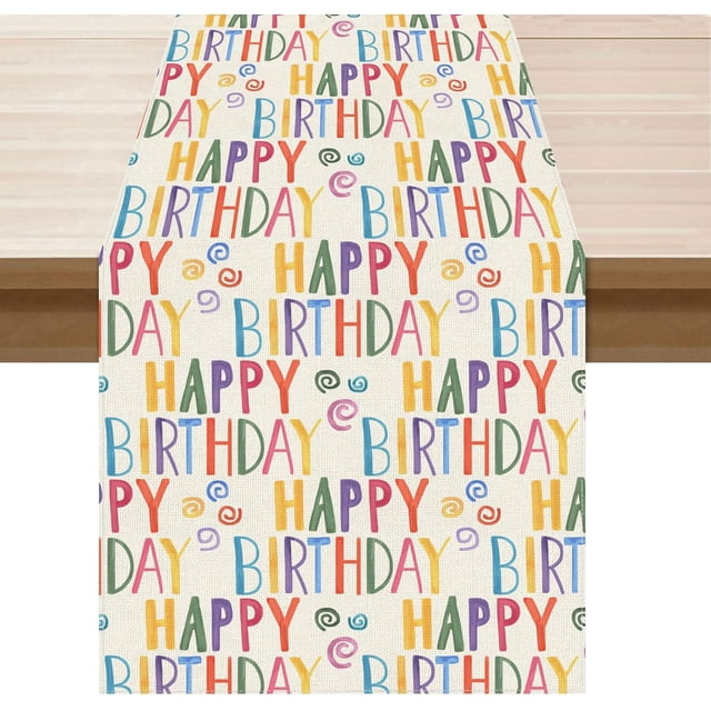YISITIAN Happy Birthday Table Runner - 13x48 Inches Burlap Table Decoration, Colorful Farmhouse Tablecloth for Home Kitchen Dining, Dinner, Indoor Holiday Parties & Festive Gatherings AZ1014-2849