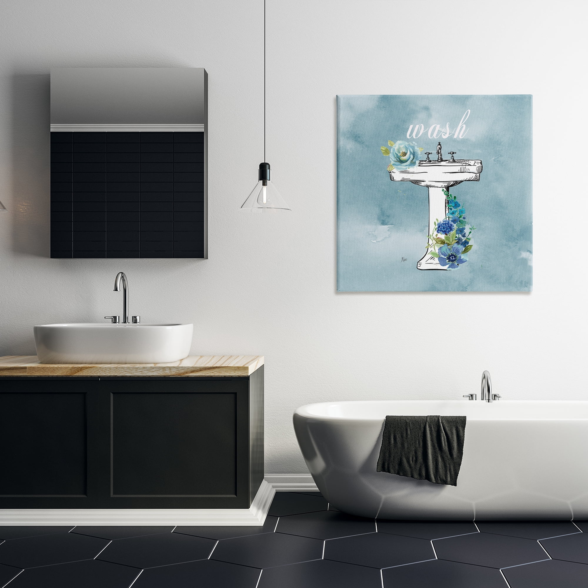 Stupell Industries Floral Bathroom Rules Wash Canvas Wall Art, design by Nan
