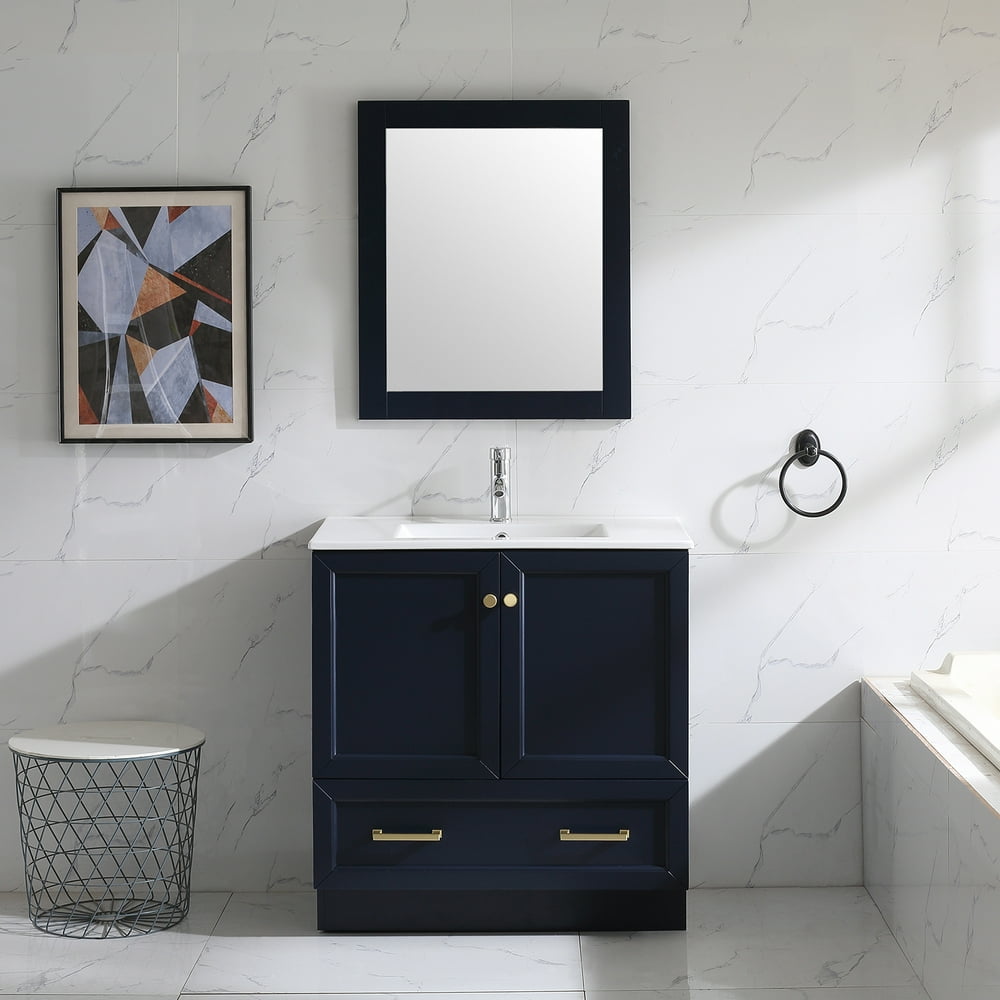 Walcut 32 Inch Bathroom Vanity Wood Bathroom Vanities with Mirrors Blue