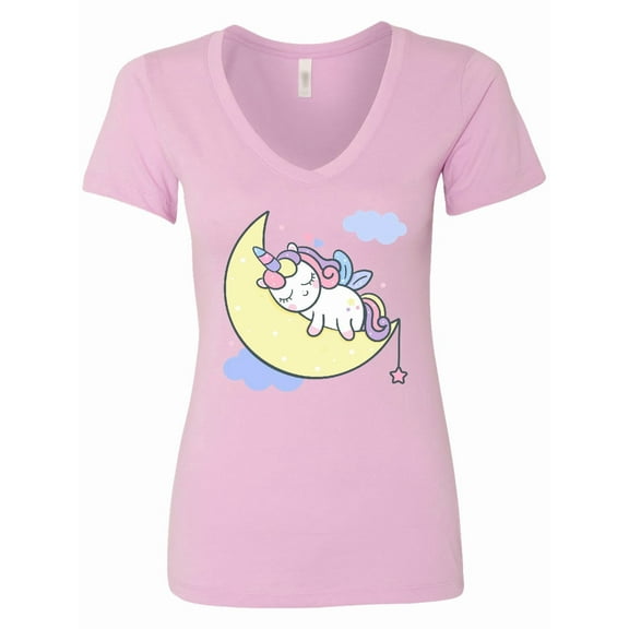 Inktastic Unicorn Moon Women's V-Neck T-Shirt