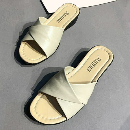 

KaLI_store Shoes For Women Womens Heel Slip-on Mules Closed Toe Strappy Fashion Summer Pumps Sandals Beige Side 8