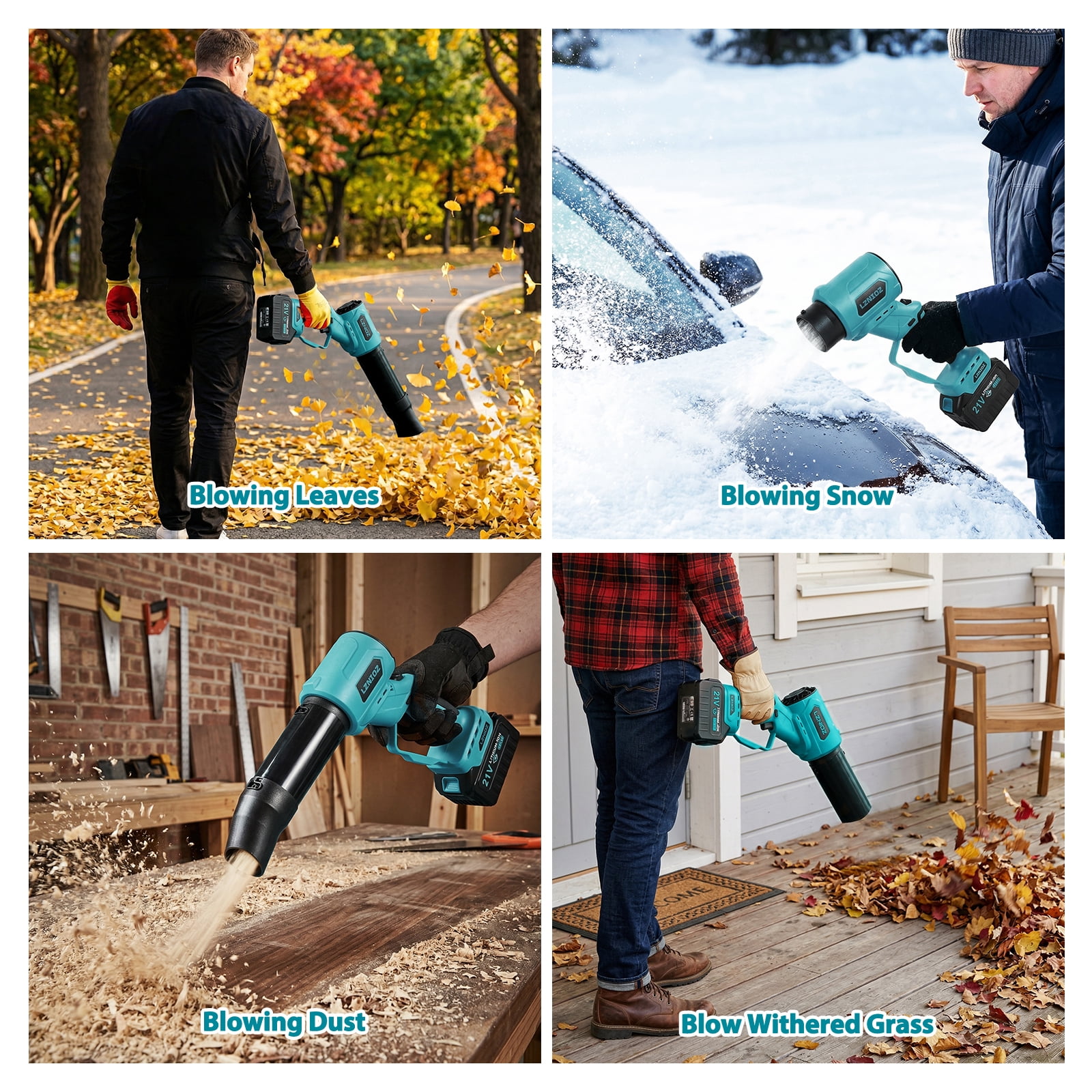 Cordless Leaf Blower, 3-in-1 Brushless Blower Vacuum, 21V 4.0Ah 2 Batteries, 300MPH 580CFM for Yard Cleaning, Blue