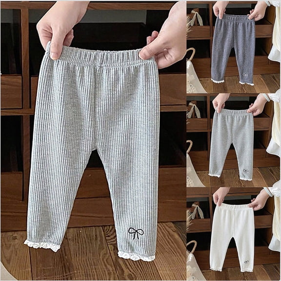 Afuyipoi Girls Cropped Printed Leggings Pants Fall Cotton Knit White 12M