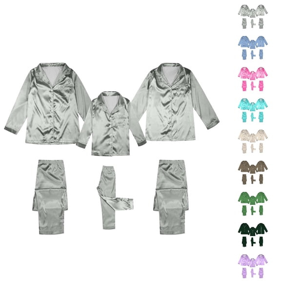 HNMKIU Christmas Soft Matching Family Pajamas Set with Buttons Long Sleeve Solid Color Family Casual Wear Home Sleepwear,Grey,9-10 Years