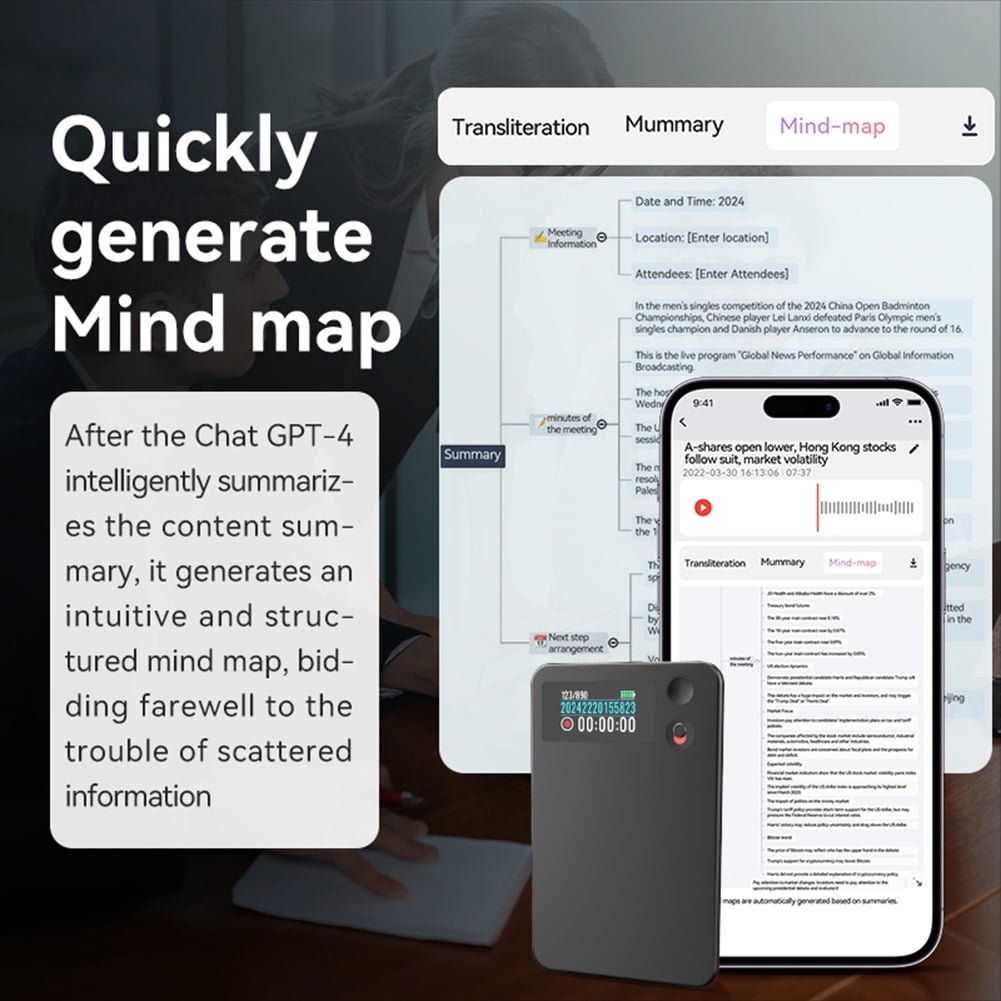 HUISZJ AI Voice Recorder, AI Voice Recorder AI Record Translation Device, 188 Language Transcribe & Summarize Recorder for Business Travel(128GB)