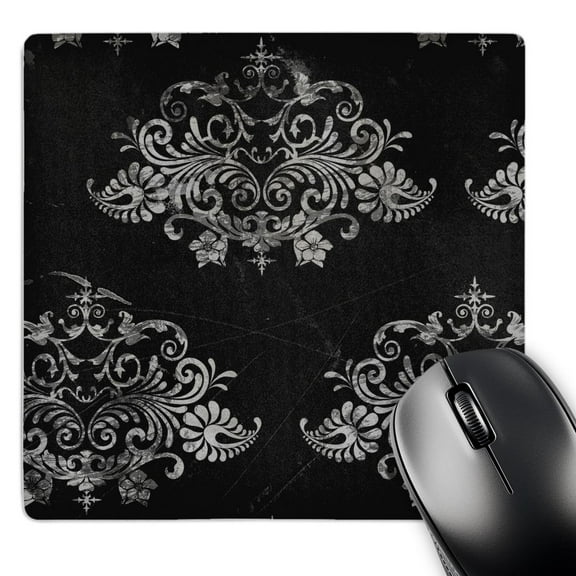 3dRose, Black Distressed Damask, MousePad