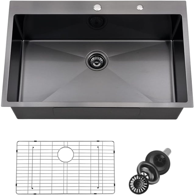 Drop in Kitchen Sink Nano Stainless Steel Deep Single Bowl with Efficient Drainage and Tarnish- Finish for Bar Laundry RV Includes Accessories