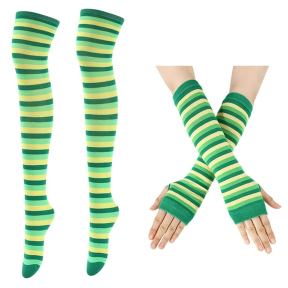 Xiao Hua Striped Knitted Socks And Gloves Set, Machine Washable, Suitable For Casual Wear, Role-Playing, Holidays, And Daily Office Use, 2-Piece Set (Socks Gloves), Style 35