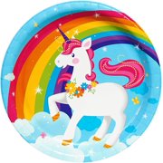 BirthdayExpress Fairytale Unicorn Party Supplies - Dinner Plates