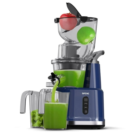 SiFENE Extracteur de Jus à Froid 200 W, Grande Ouverture de 83 mm, Extraction Lente de Jus à Haut Rendement, Bleu