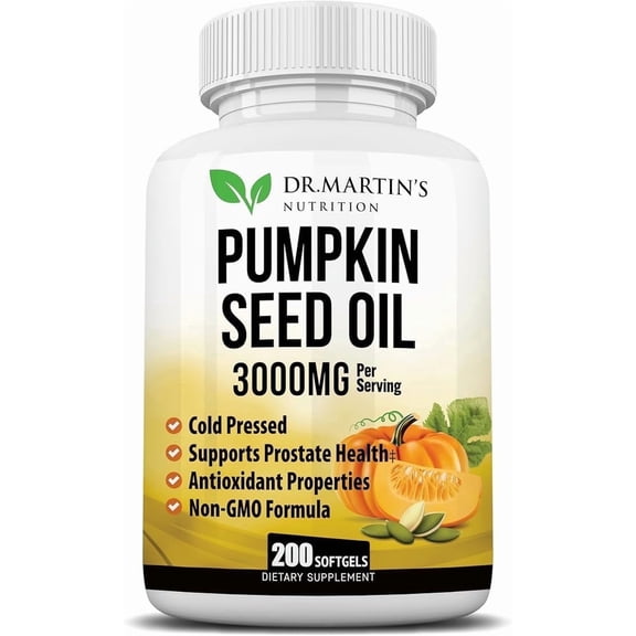 3000mg Cold Pressed Pumpkin Seed Oil - 200 Softgels -DHT Blocker for Hair Growth - Supports Heart, Skin, Prostate & Urinary Health - Packed with Vitamins, Minerals, Omega 3, 6 & 9 for Anti-Aging