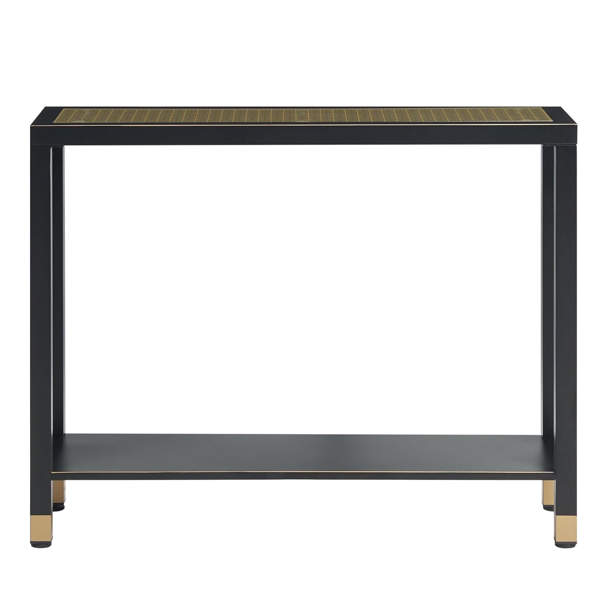 2-Tier Glass Entryway Console Table, Narrow Sofa Table with Storage Shelf, Tempered Glass Foyer Table with Gold & Black Metal Frame, Modern Accent Table for Hallway Living Room Corridor Office