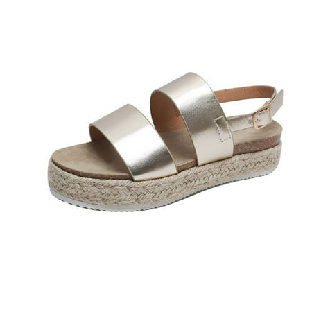 

Lyinloo Woman Summer Sandals Open Toe Casual Platform Wedge Shoes Casual Canvas Shoes Gold 38