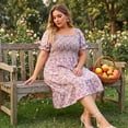 thumbnail image 2 of GRACE & GRANDEUR Women's Plus Size Dress Ruffled Short Sleeves Flared Flowy Smock Floral Mid Dresses 4X Pink, 2 of 7