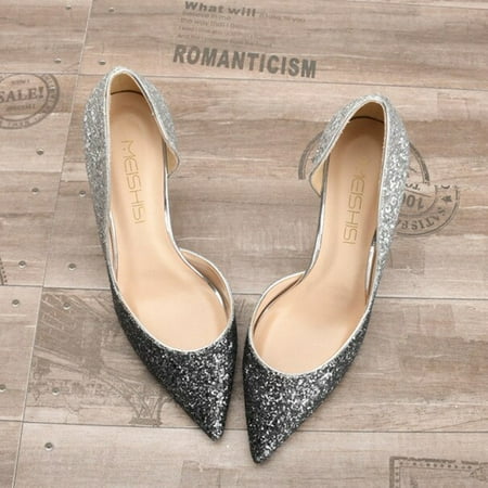 

YCNYCHCHY Big Size 34-46 Elegant Romantic Shiny Pumps Fashion Woman Sequin Stilettos High Heels Work Pointed Toe Wedding Shoes