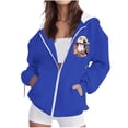 thumbnail image 2 of thefmos Women's Hooded Zip Up Long Sleeve Halloween Print Jacket with Pocket Solid Color Casual Outerwear Fashion Fall Winter Outfit, Blue 3XL, 2 of 8