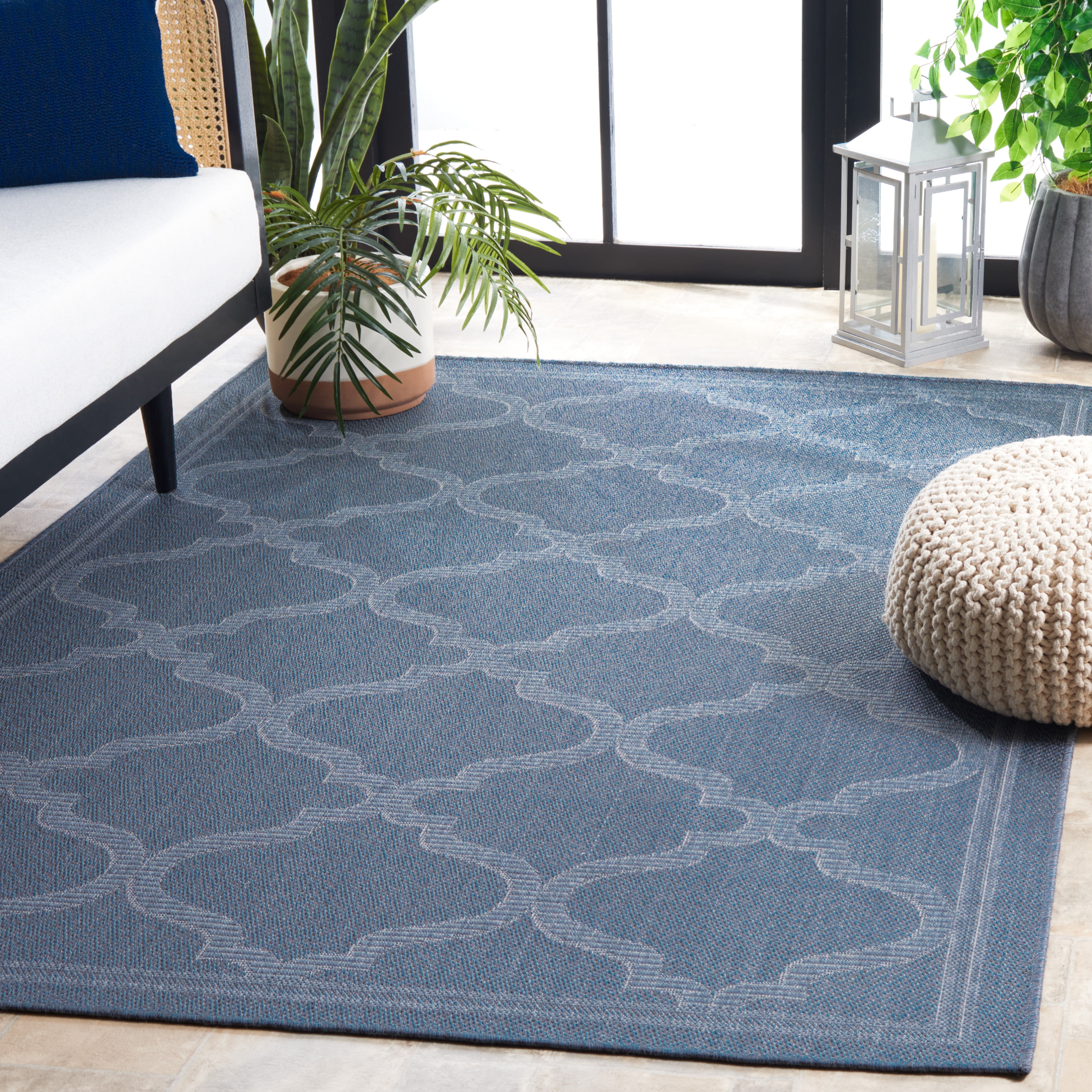 SAFAVIEH Machine Washable Rug Indoor/Outdoor Bermuda Collection - Bermuda Tamaya Geometric Machine Washable Indoor/Outdoor Area Rug, Navy, 9' x 12'