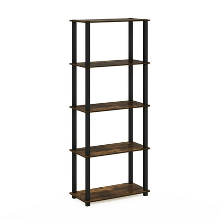 Furinno Besi 6-Tier Industrial Multipurpose Shelf Display Rack with Metal Frame, Narrow, Finn Oak