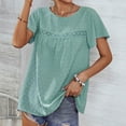 thumbnail image 3 of QLEICOM Womens Summer Tops Oversized T-shirts Round Neck Short Ruffle Sleeve Solid Color Casual Loose Tunic Tank Tops Women Shirts Blouses Green M, 3 of 5