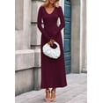 thumbnail image 4 of Vestido Largo de Mujer PRETTYGARDEN Burdeos de Punto Acanalado Talla L, 4 of 8