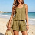 thumbnail image 4 of Cagogo Women Plus Size 2 Piece Shorts Set Casual Summer Round Neck Sleeveless Tank Top Matching Lounge Outfits Loose Comfy Pants Tracksuits Travel Airport Clothes, Brown 3XL, 4 of 9