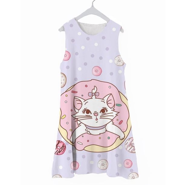 Vestidos para niñas 2022, vestidos para niños, nuevo vestido de princesa con patrón de gato Mary, minivestido sin mangas, vestido informal para niños pequeños, verano 150 Gao Jinjia LED