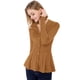 thumbnail image 2 of Top de Peplum de Punto Jersey Acanalado de Manga Larga con Cuello En V para Mujer Allegra K Marrón L, 2 of 6