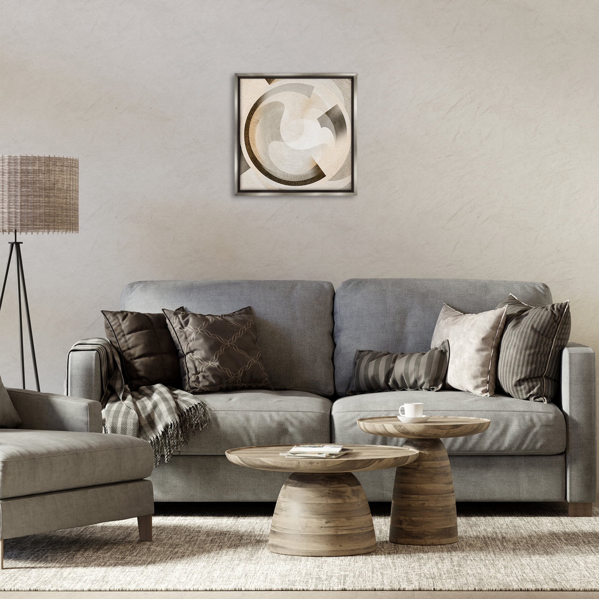 Stupell Industries Round Arches Neutral Abstract Painting Gray Floater Framed Canvas Art Print Wall Art, 18 x 18