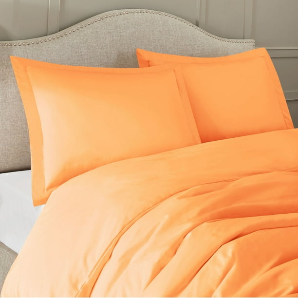 California King Size 3 Piece Duvet Cover Set with Pillow Shams Light Orange, Button Closure