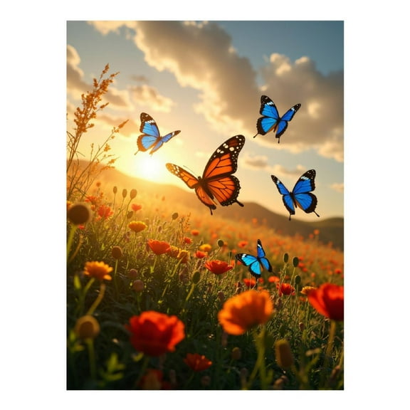 Diamond Art Kit for Adults, Butterflies Meadow Sunrise Bliss Diamond Painting for Adults Beginners, DIY Diamond Art Painting Kits, 5D Diamond Painting Crafts for Home Decor 12x16 Frameless