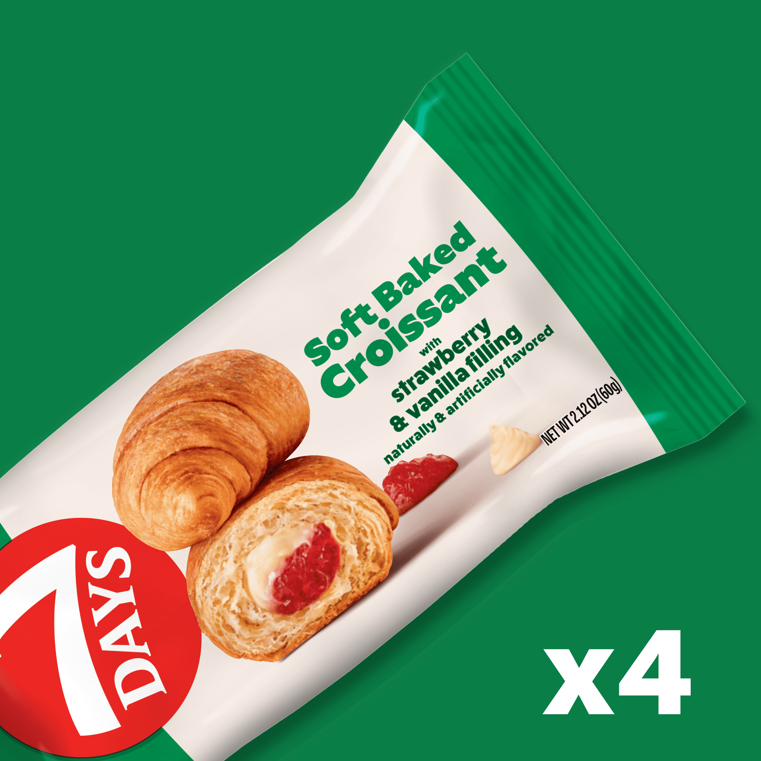 (4 pack) 7Days Soft Croissant, Strawberry Vanilla (4 Pack), On The Go Breakfast, Individually Wrapped (2.12oz, Pack of 4)