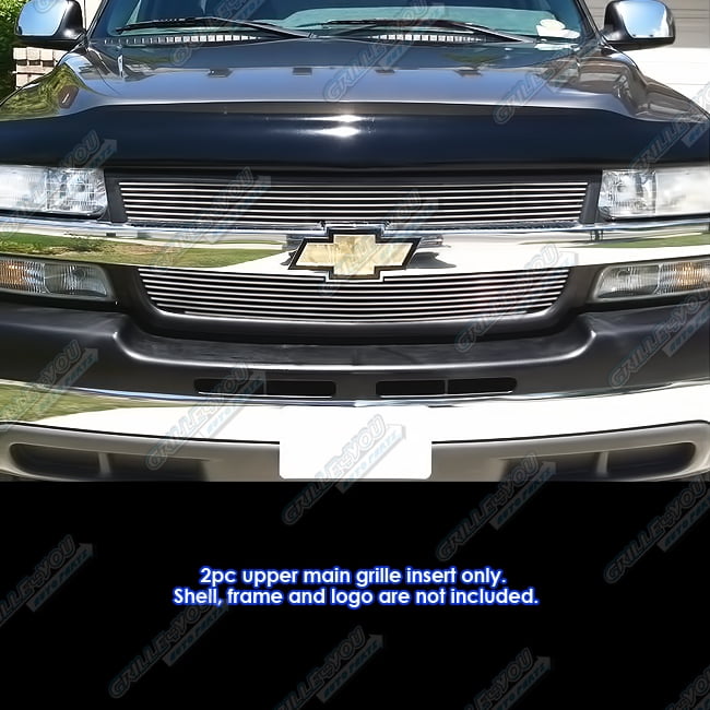APS Premium Stainless Steel Polished Chrome 8x6 Horizontal Billet Grille Compatible with Chevy Silverado 2500 HD 3500 2001-2002 Main Upper N19-S20756C