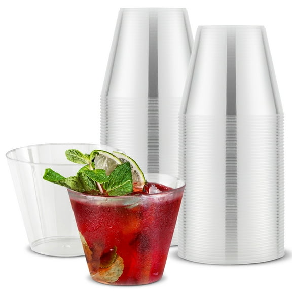 9 oz Clear Disposable Plastic Cups (100 Pack) Elegant Tumblers Glasses for Birthday Parties, Weddings, Holidays, Dessert Tumbler, Bulk Drinking Cup for Fruit Punch, Cocktails, Wine - Stock Your Home
