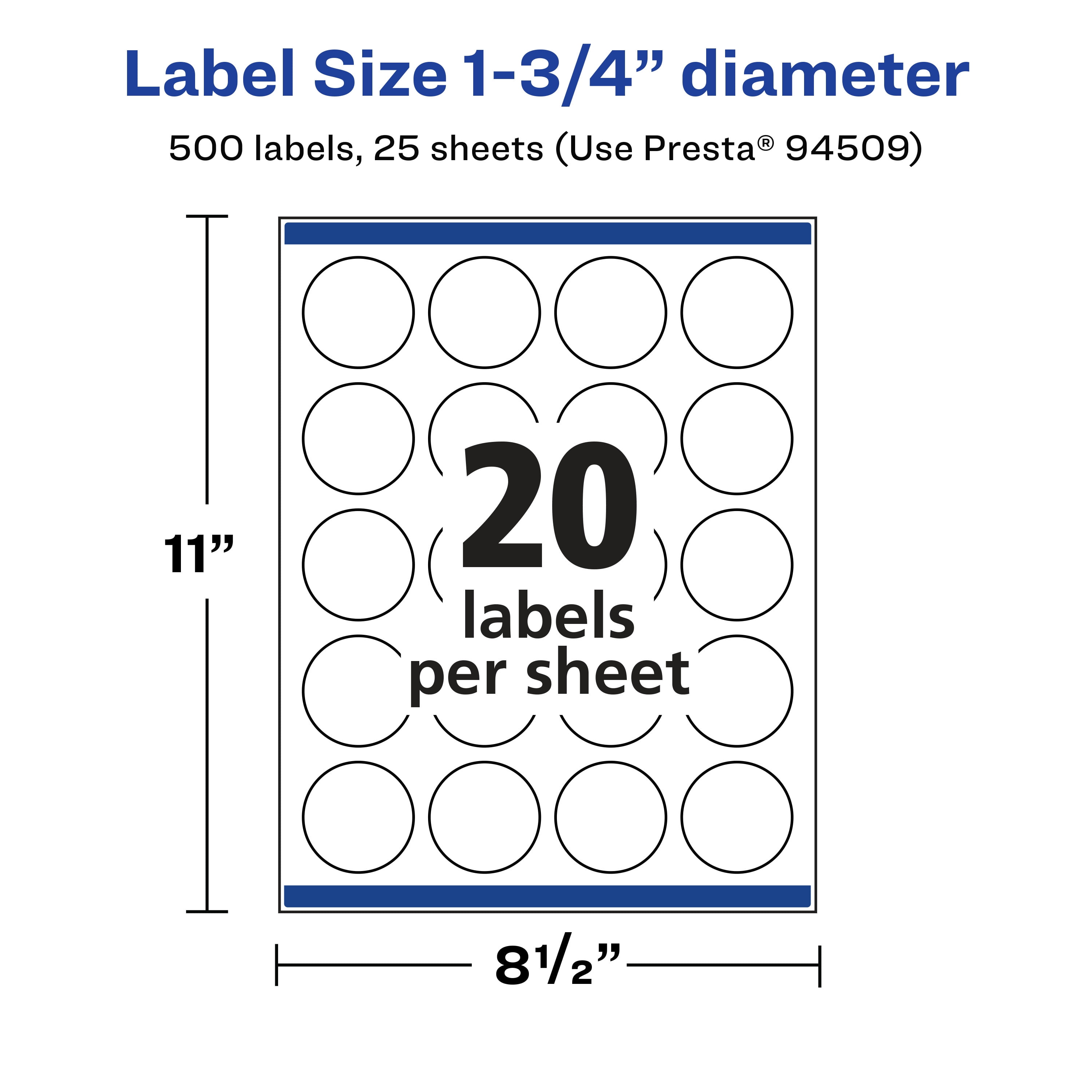 Avery Matte Clear Round Labels, 1-3/4" Diameter, 500 Total