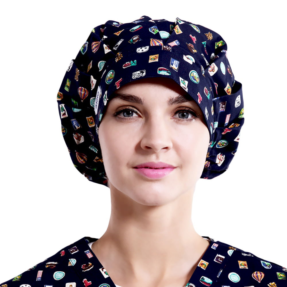 Cartoon Adjustable Cotton Surgical Cap with Buttons Doctor Nurse Hat Head Cover