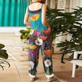 thumbnail image 4 of Women's Floral Print Jumpsuit - Vintage Strappy Cotton Linen Overalls for Summer Casual & Boho Style ,Turquoise,2XL, 4 of 5